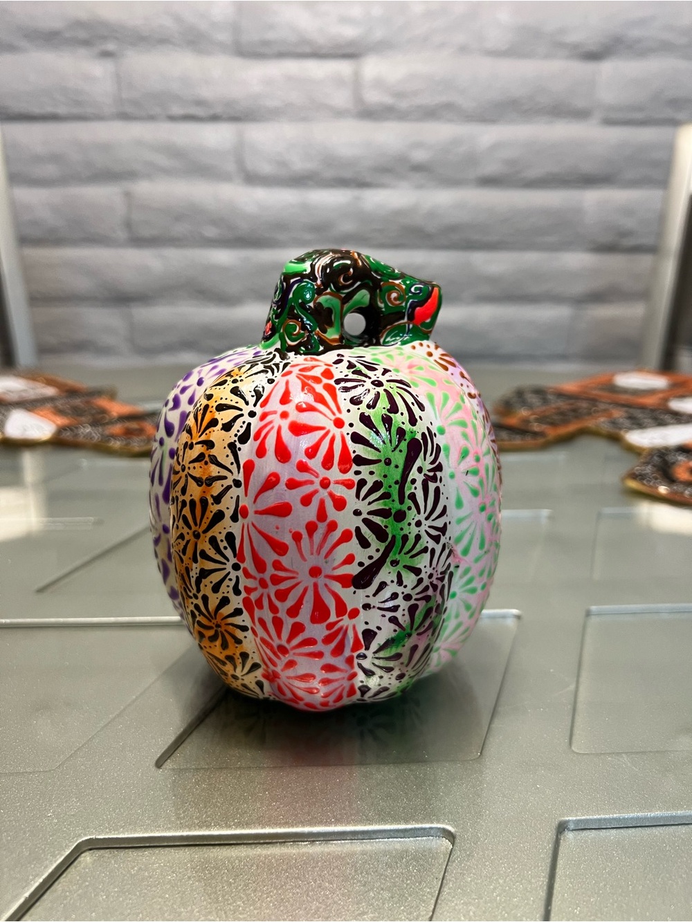 Hand-Painted Multicolor Decorative Pumpkin - Home Holiday Accent